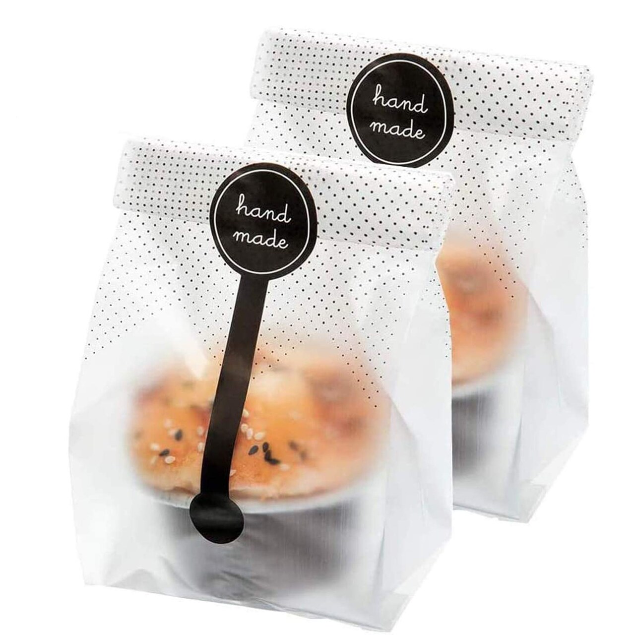 100 Pieces Translucent Plastic Bags/Cellophane Bags with 100 Pieces Hand made Stickers for Cookie Cake Chocolate Candy Snack Wrapping Good for Bakery Party Supplies